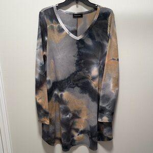 Women’s Rae Mode Black, Grey and Brown Waffle Long Sleeve Swing Dress Size Large